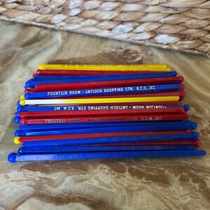 Blue Red & Yellow Vtg Stir Stick Lot